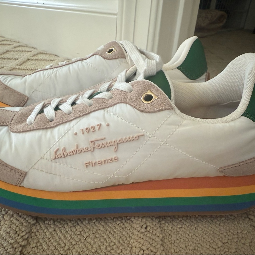 Ferragamo special edition rainbow-sole cleat-like sneakers, size 7, worn once